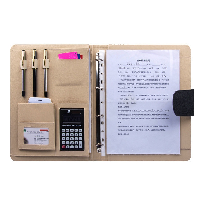 PU Kulit A4 Ring Binder Portofolio Folder Kanthi Kalkulator