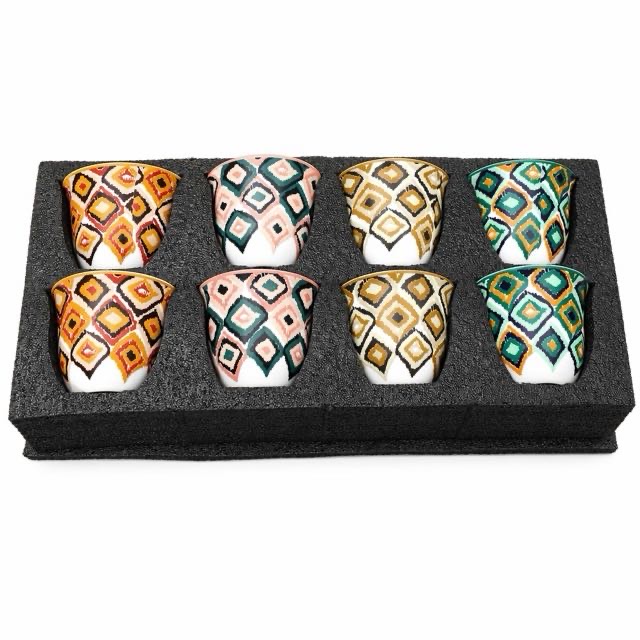 Boho Geometris Cangkir Keramik 8Pcs Gift Set Kanggo Teh Kopi