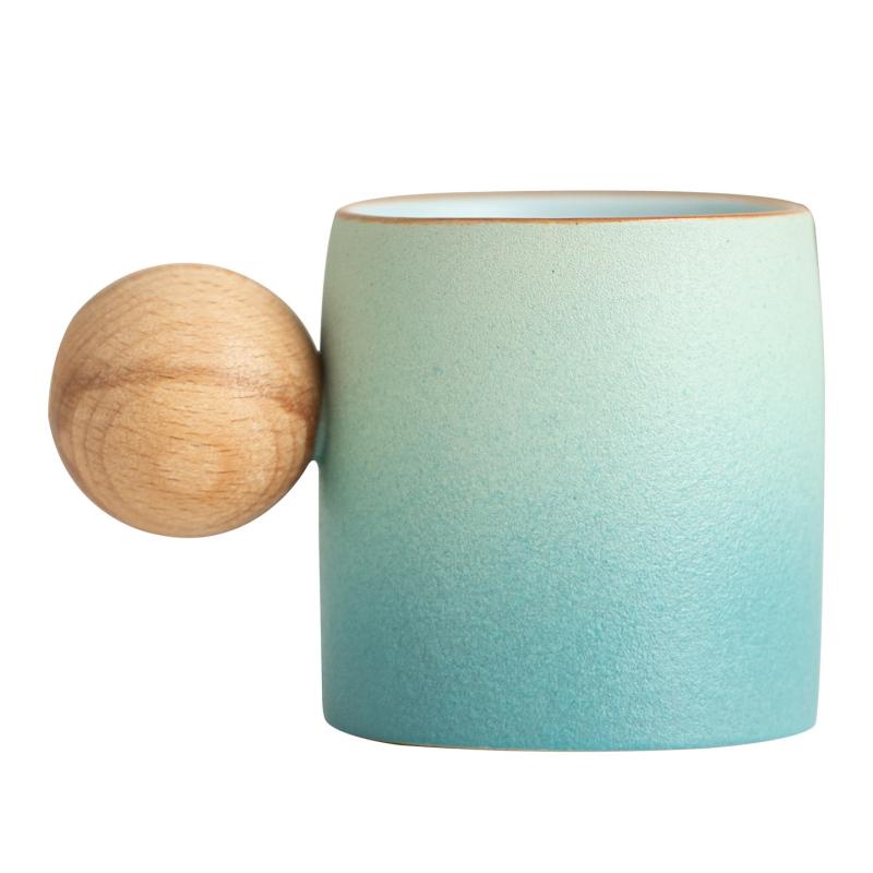 Gradient Keramik Mug Kayu Ball Ngalahake Kanggo Ngarep Gift