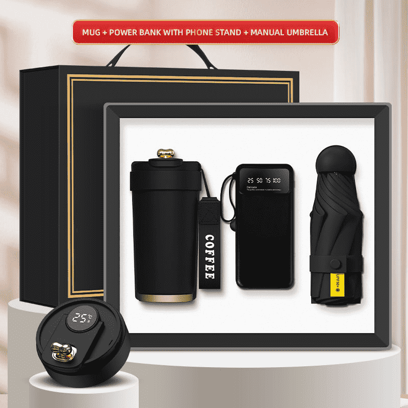 Logo Kustom 3-in-1 Gift Box Mug Power Bank Mini Payung