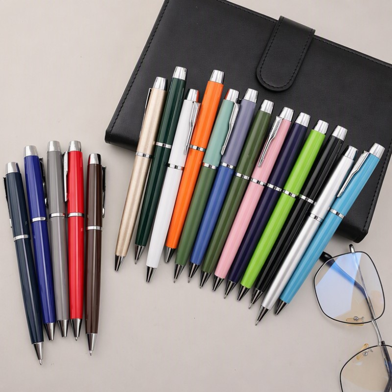 Metal Klik Ballpoint Pen Logo Kustom Bisnis Kantor Hadiah Pen
