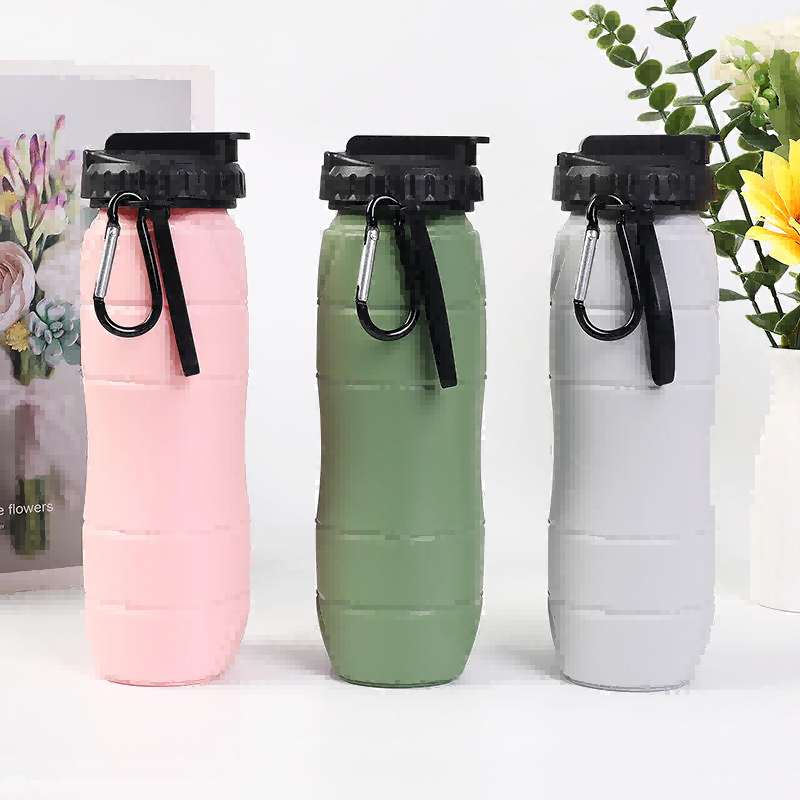 Botol banyu olahraga silikon sing bisa dilipat portabel