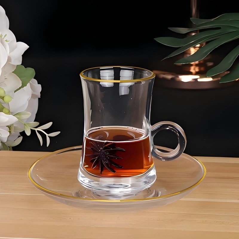 Vintage Printed Ring Handle Kaca Teh Cangkir