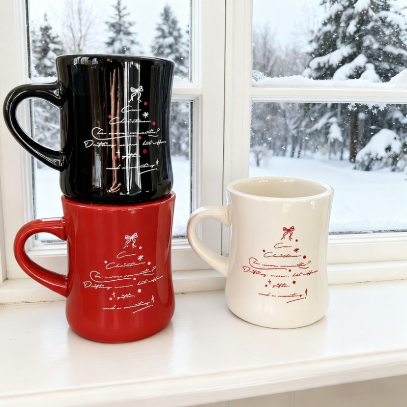 Mug Kopi Keramik Logo Kustom Bentuk Pinggang